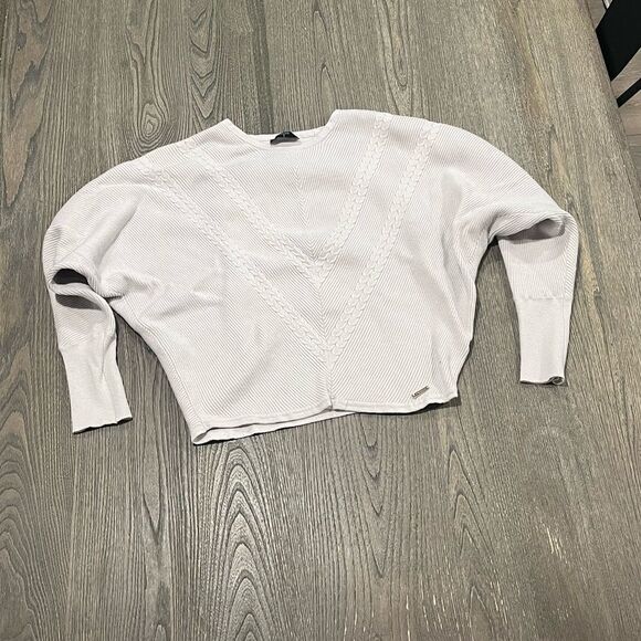T Tahari Cream Ribbed Knit Batwing Cropped Crew Neck Sweater Size S - Picture 1 of 4